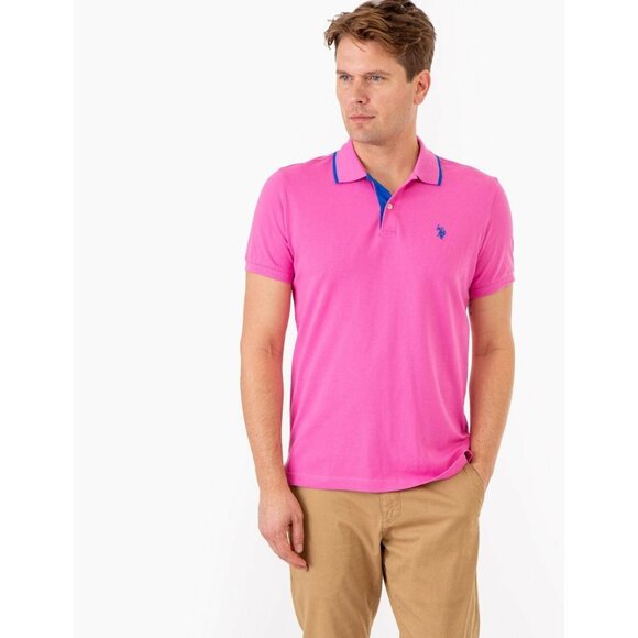 U.S. Polo Assn Interlock Polo Shirt Men Size L Pink Collared Short Sleeves Golf - Picture 1 of 3